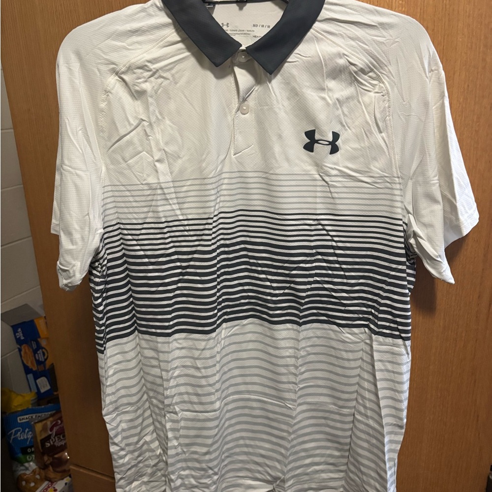 Under Armour Men's Polo Shirt - White and Black Stripes